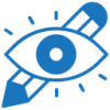 Pictogramme d'un oeil attentif avec un crayon pour représenter l'identité visuelle créée par Arnaudcom à Gournay 76220