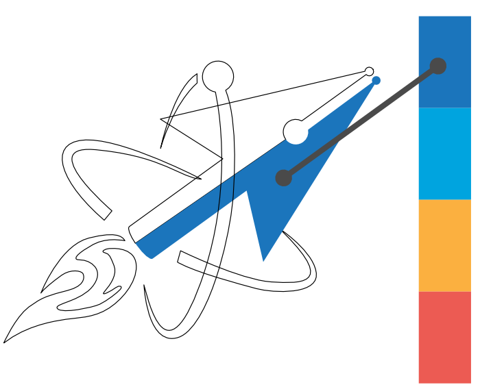 Flèche des logiciels de PAO transformée en fusée créé avec contours et nuancier des couleurs sur le côté pour symboliser le graphisme, Logotype Arnaudcom Webdesign et Infographie Gournay en bray 76220, création de sites internet et communication